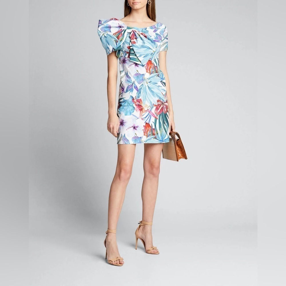 Chiara Boni La Petite Robe Floral Bow Neck Dress 16 US